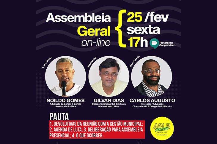 APLB Castro Alves convoca categoria para Assembleia Geral On-Line